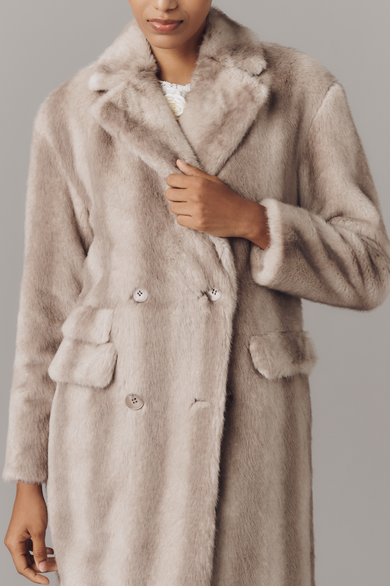 NVLT Mink Faux-Fur Double-Breasted Coat