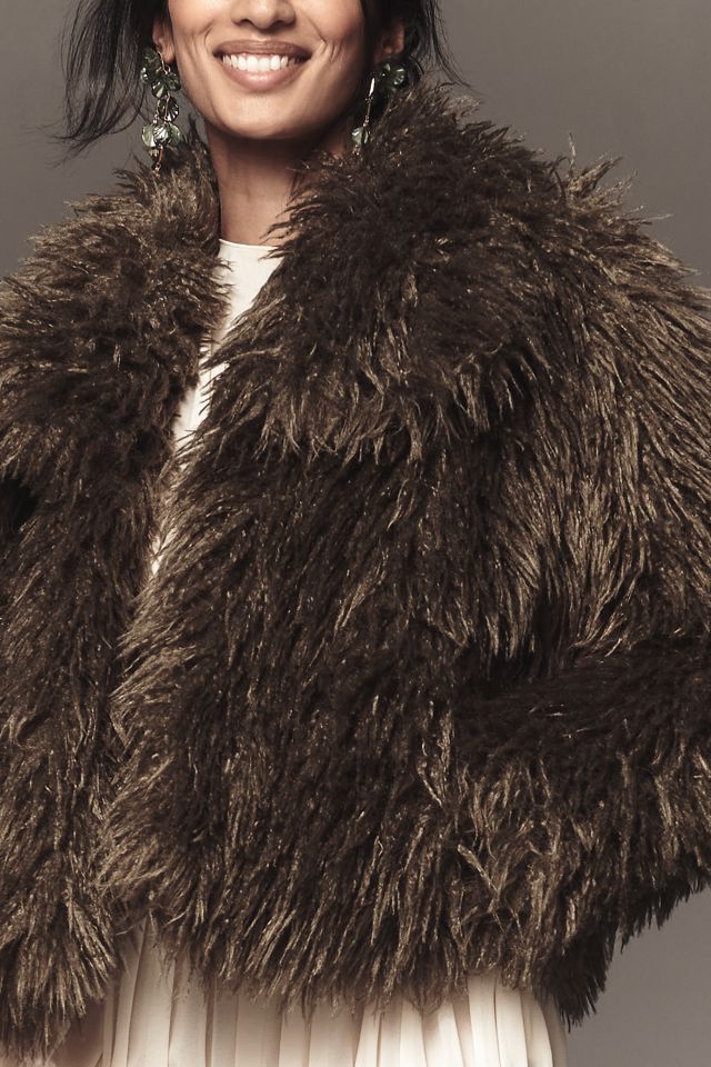 NVLT Crop Fringe Faux-Fur Coat #2