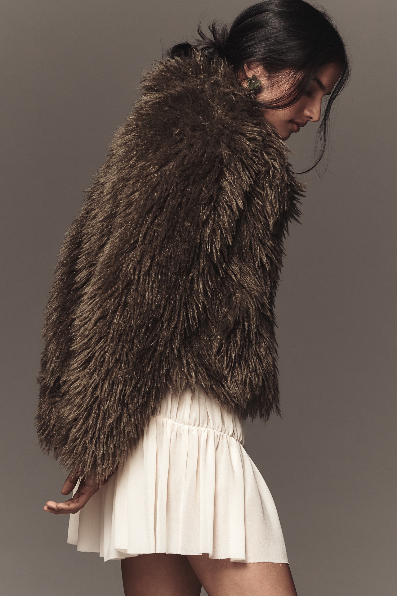 NVLT Crop Fringe Faux-Fur Coat