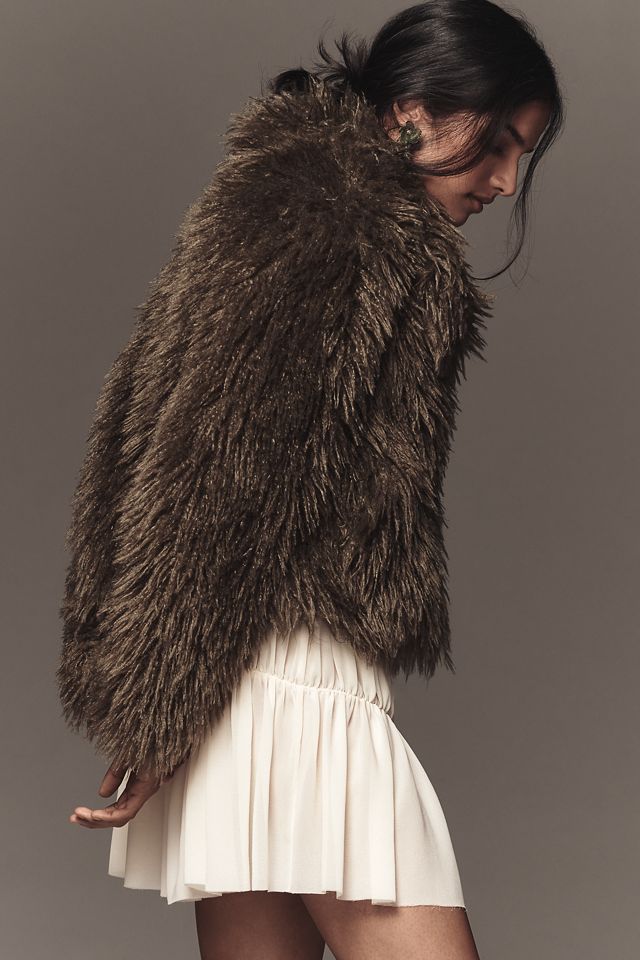 NVLT Crop Fringe Faux-Fur Coat #3