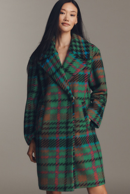 Nvlt Plaid Wool Blend Mid-length Coat Jacket In Green