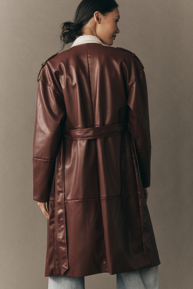 NVLT Faux-Leather Belted Trench Coat #1