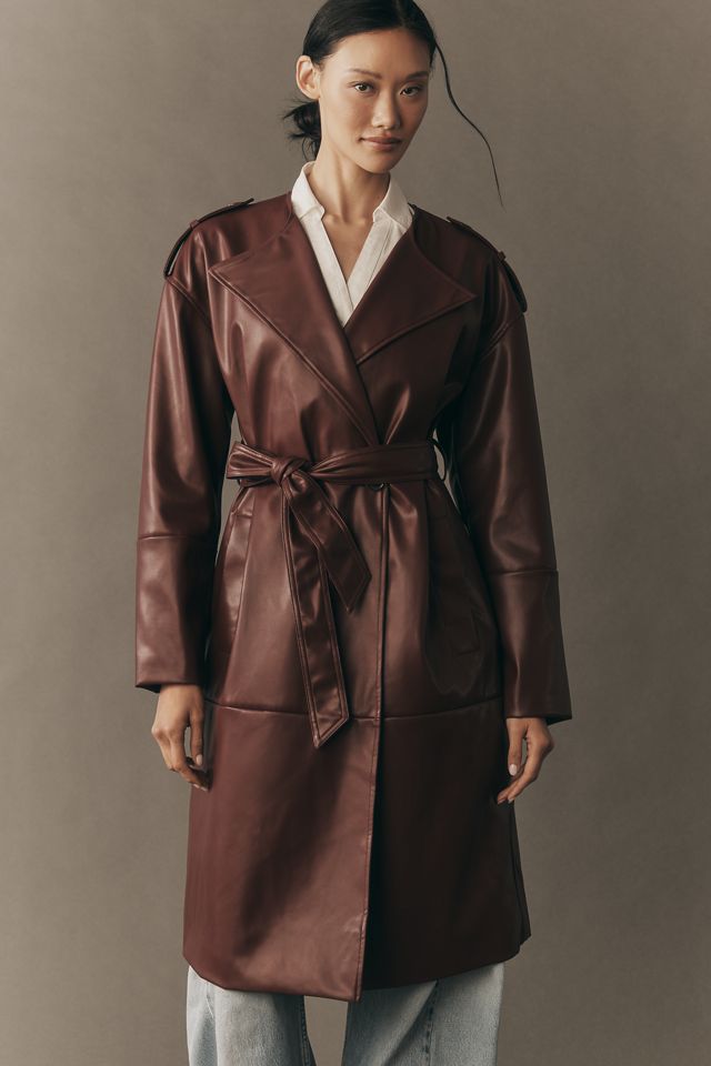 NVLT Faux-Leather Belted Trench Coat #2