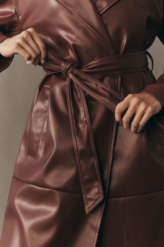 NVLT Faux-Leather Belted Trench Coat #3