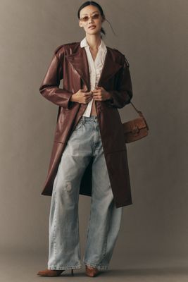 NVLT Faux-Leather Belted Trench Coat