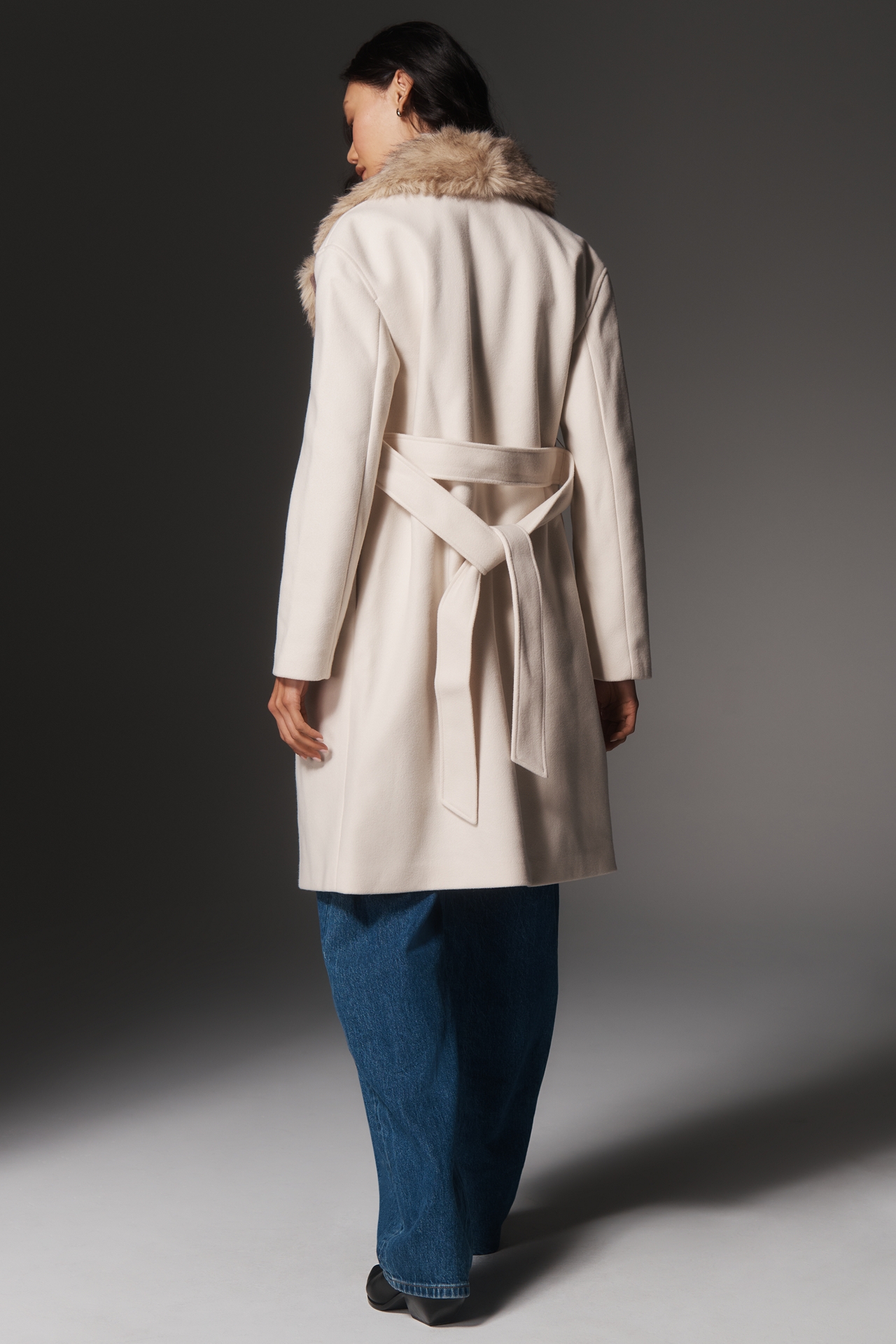 Ellen Tracy Faux Fur Collar Wrap Coat