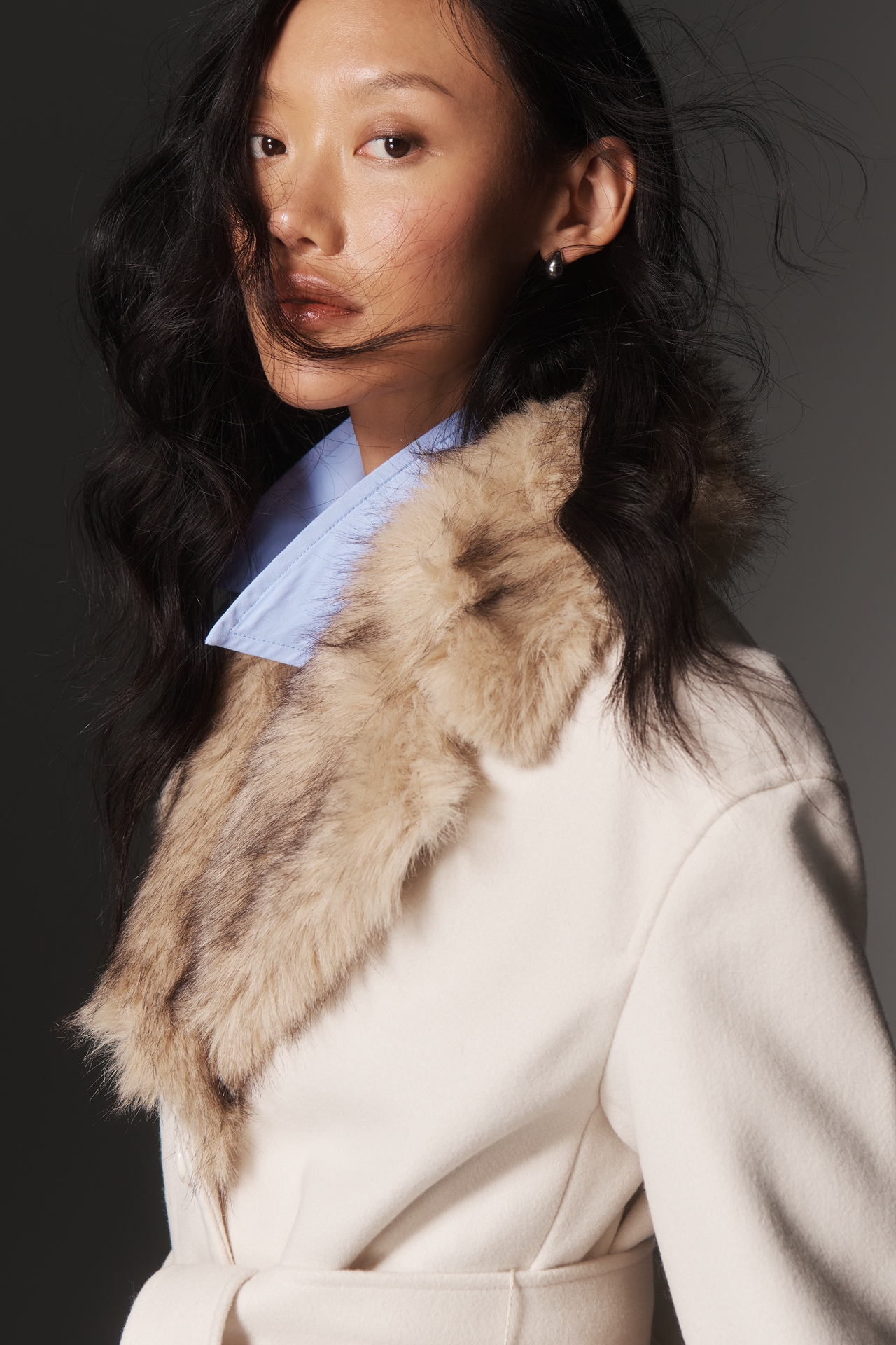 Ellen Tracy Faux Fur Collar Wrap Coat