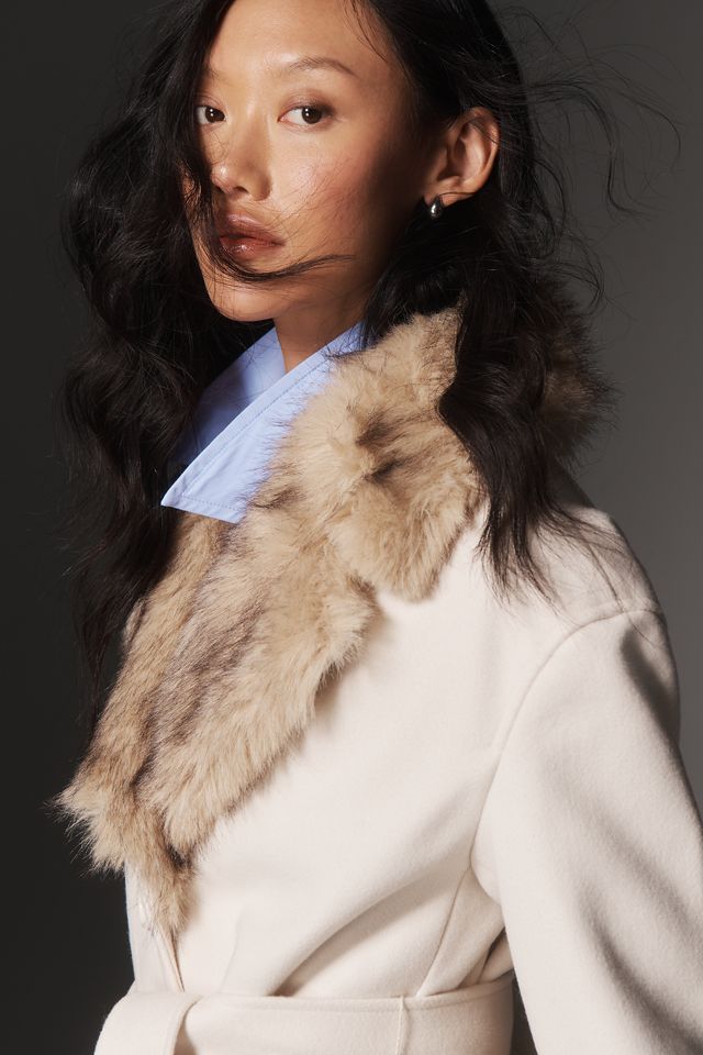 Ellen Tracy Faux Fur Collar Wrap Coat #3