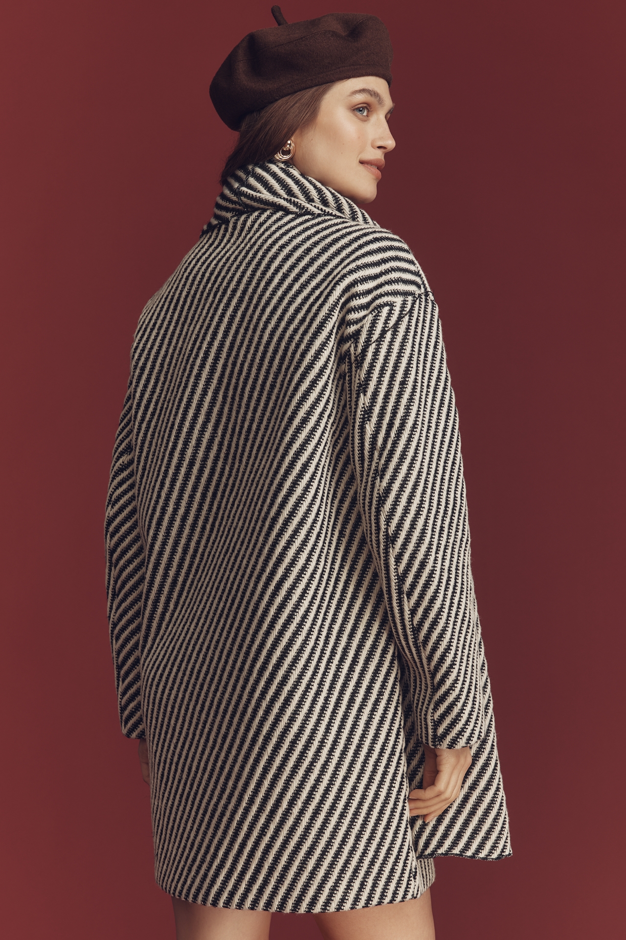 Ellen Tracy Striped Scarf Wrap Coat