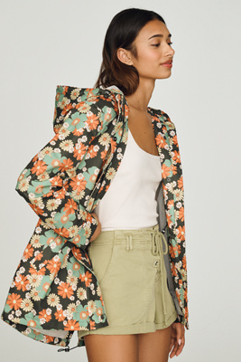 Cotton Hooded Floral Rain Coat Jacket