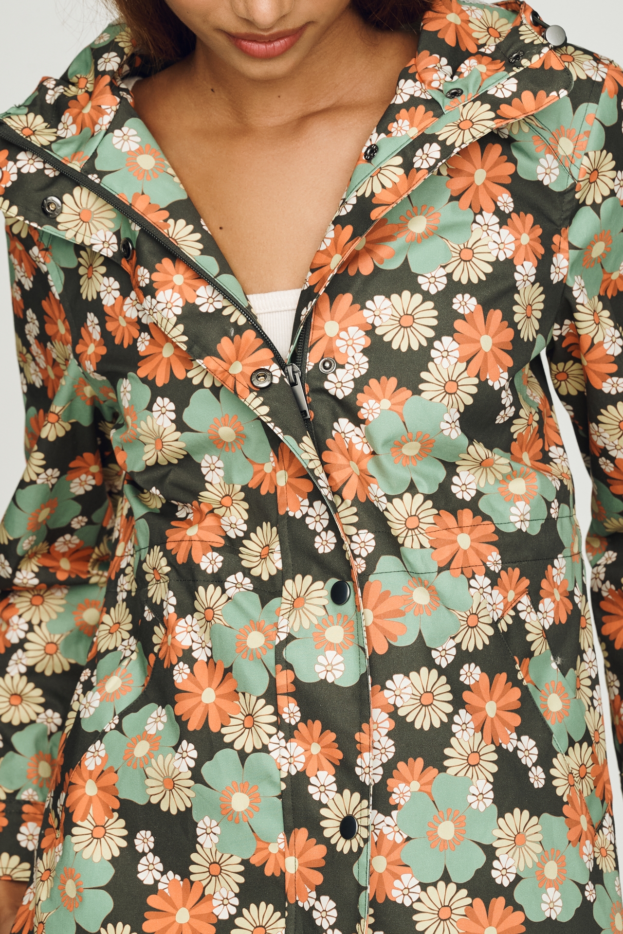 NVLT Cotton Hooded Floral Rain Coat
