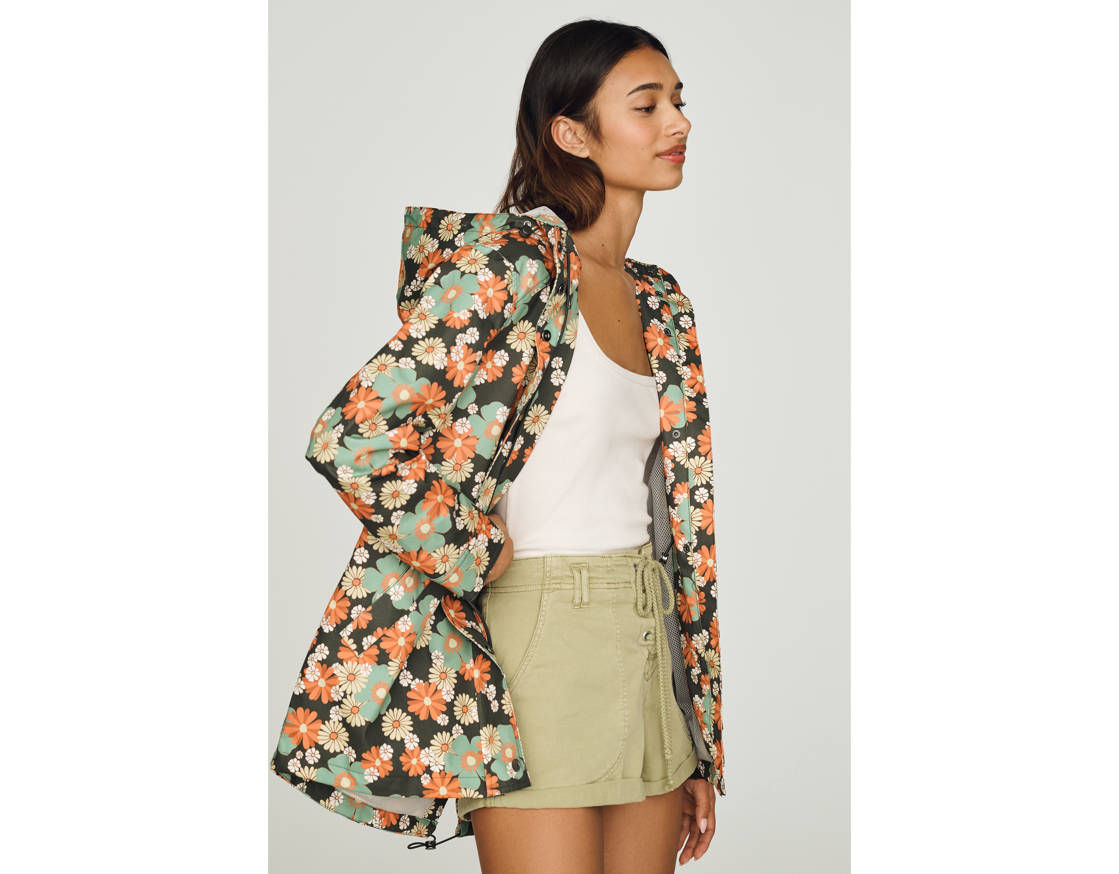 NVLT Cotton Hooded Floral Rain Coat