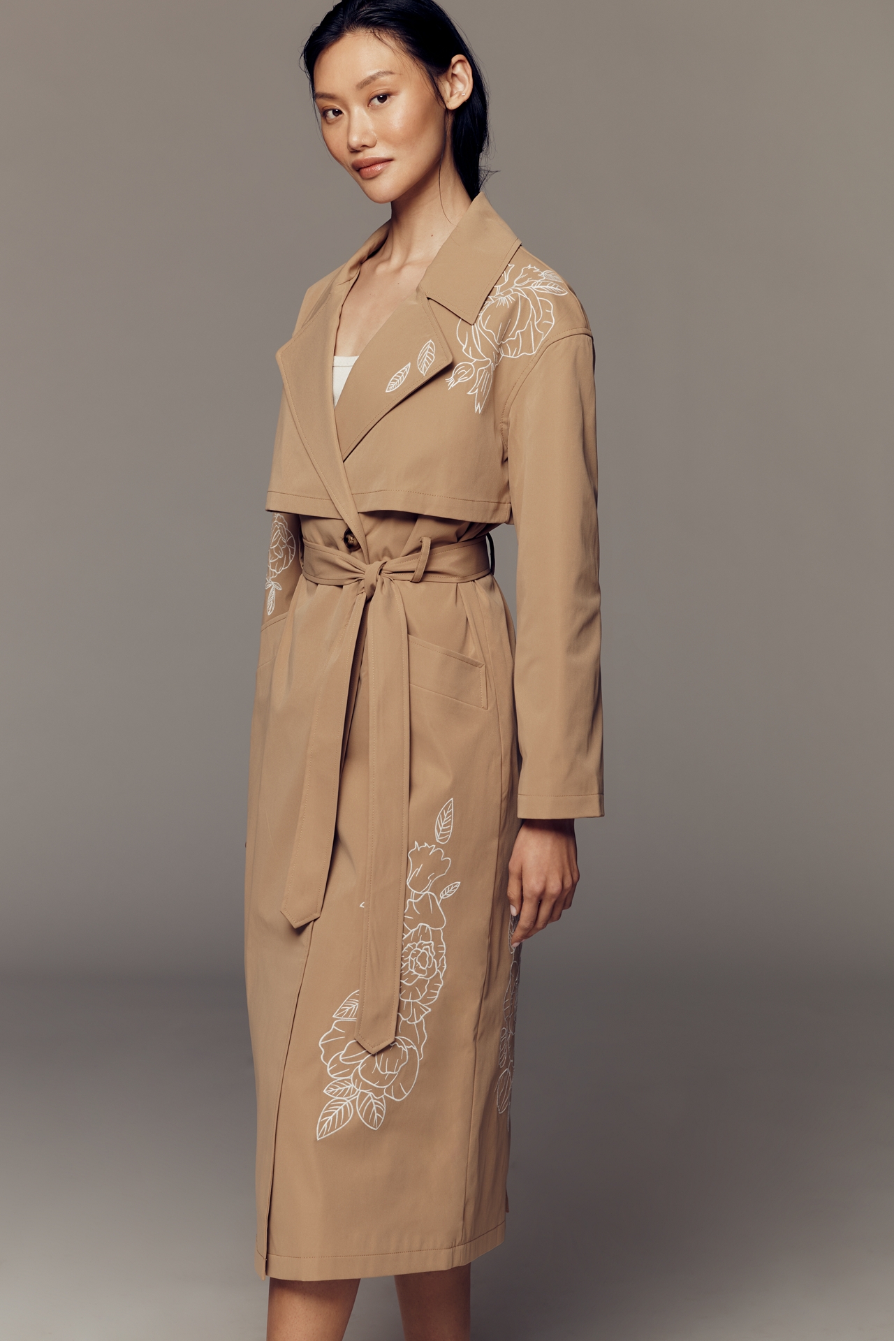 NVLT Longline Embroidered Trench Coat