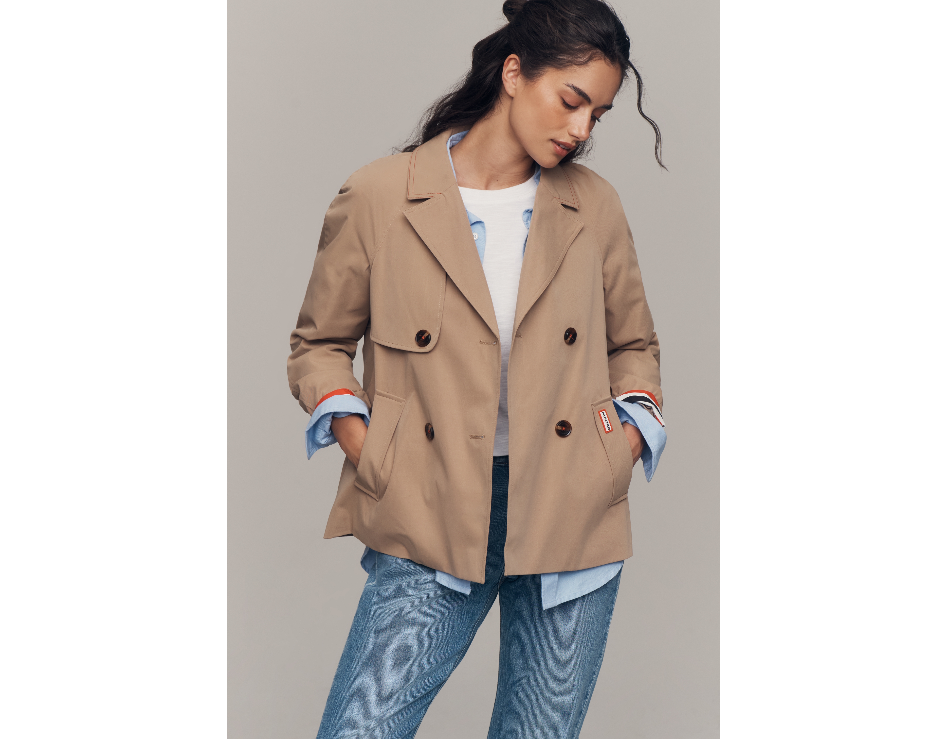 Hunter Tina Striped Double-Breasted Trench Coat