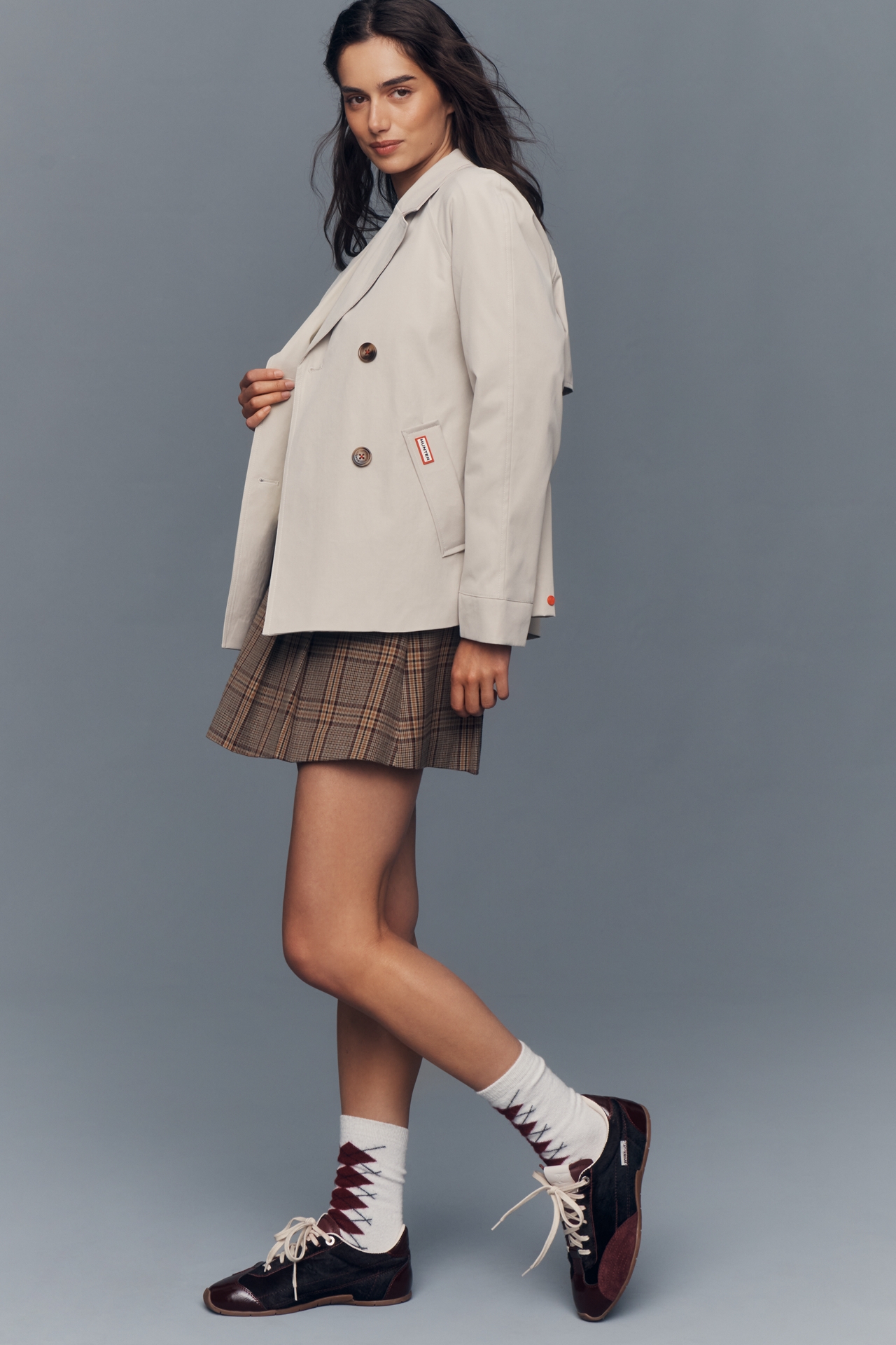 Hunter Tina Striped Double-Breasted Trench Coat