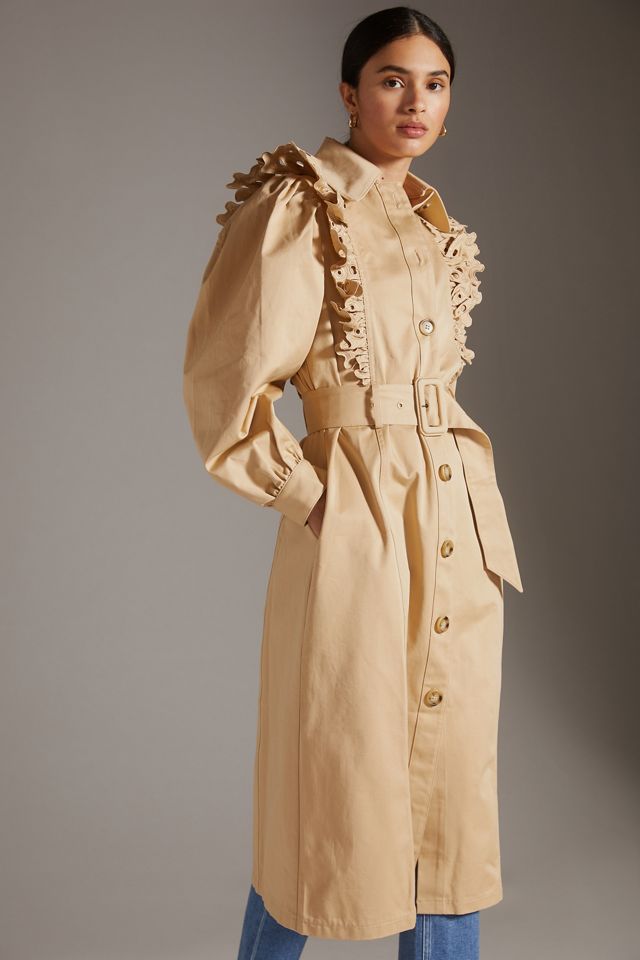 Magali Pascal Tilia Ruffle Eyelet Trench Coat | Anthropologie