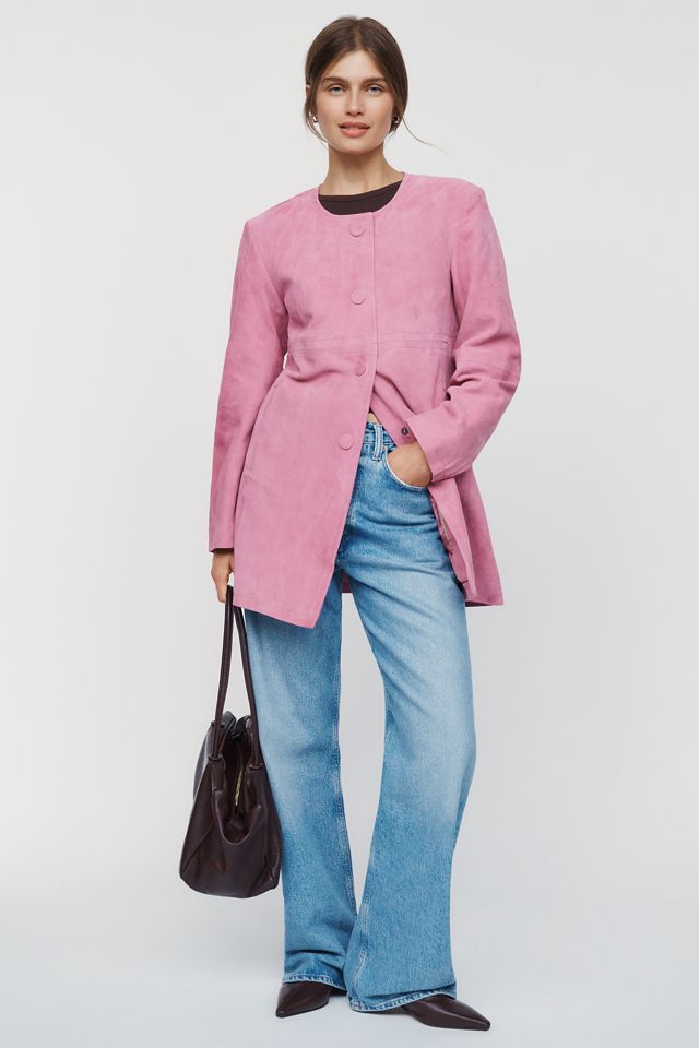 Maeve Suede Collarless Coat #2