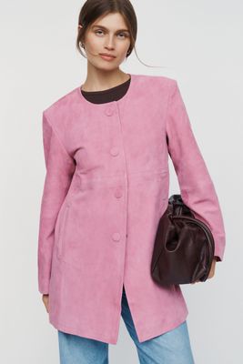 Maeve Suede Collarless Coat