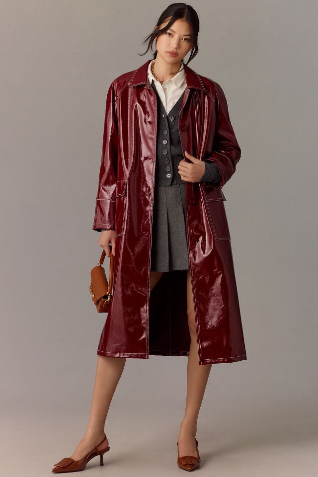 By Anthropologie Patent Faux Leather Trench Coat Anthropologie