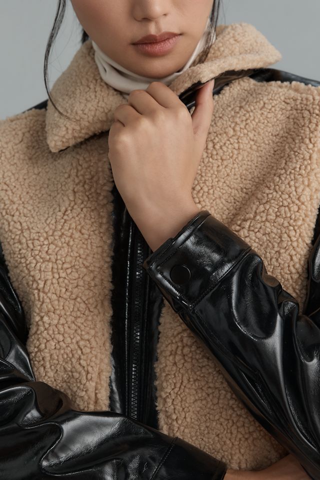 Maeve Faux-Leather Sherpa Cropped Jacket #1