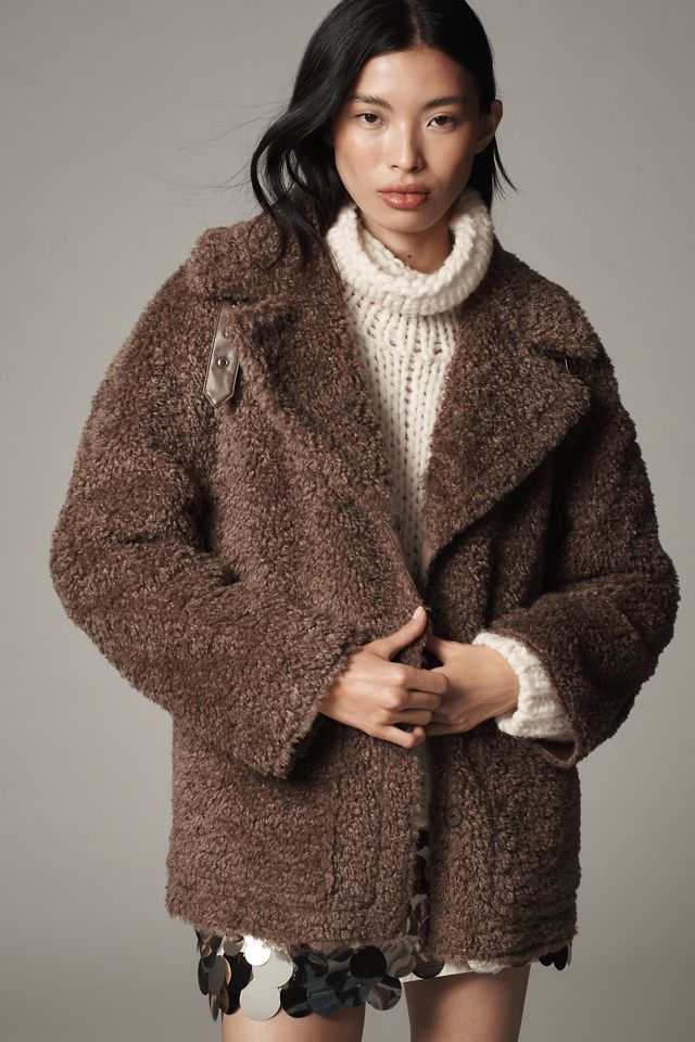 Reversible Faux Shearling Dress Coat