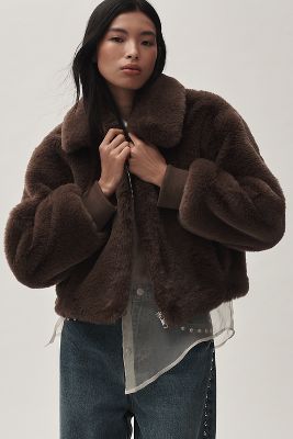 Shop Maeve Cropped Faux-fur Coat In Brown