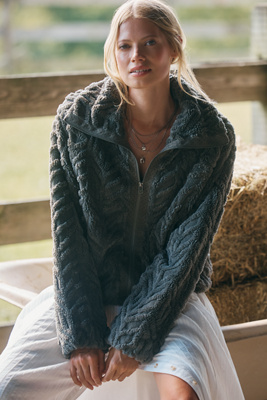 Pilcro Textured Faux-fur Jacket In Green