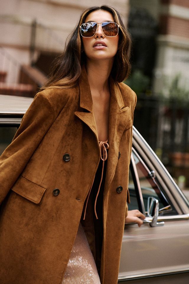 By Anthropologie Faux Suede Trench Coat