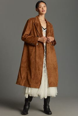 Shop By Anthropologie Faux-suede Trench Coat Jacket In Brown