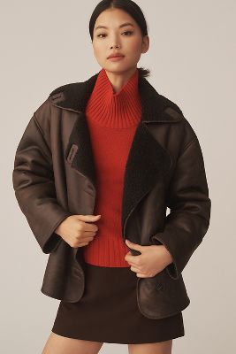 Shop Pilcro Faux-shearling Cocoon Coat Jacket In Brown