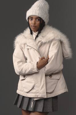 Pilcro Utility Faux-fur Hooded Parka Jacket In Pink