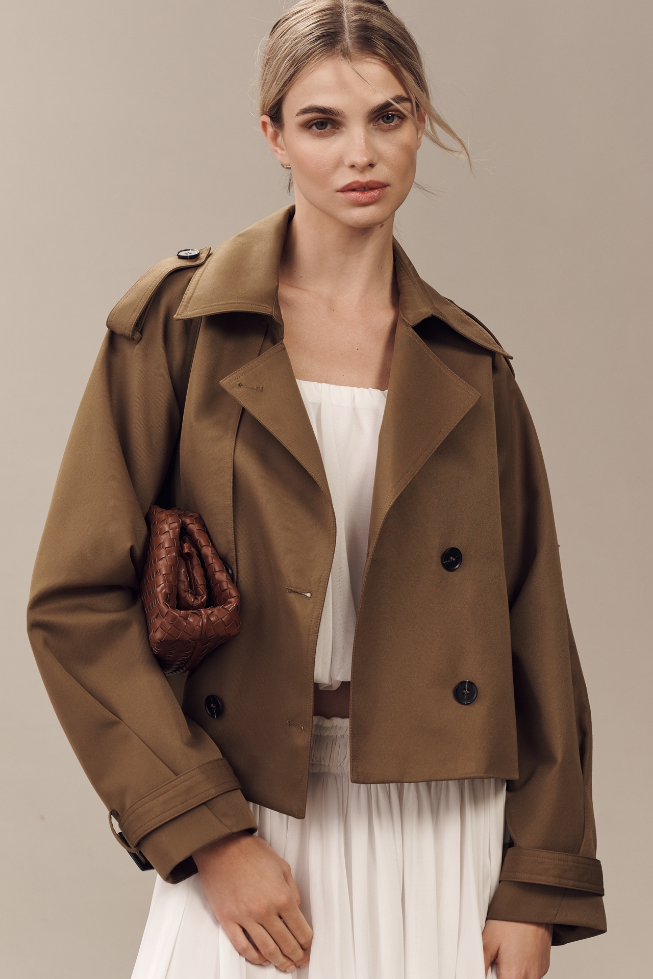 By Anthropologie Crop Trench Coat