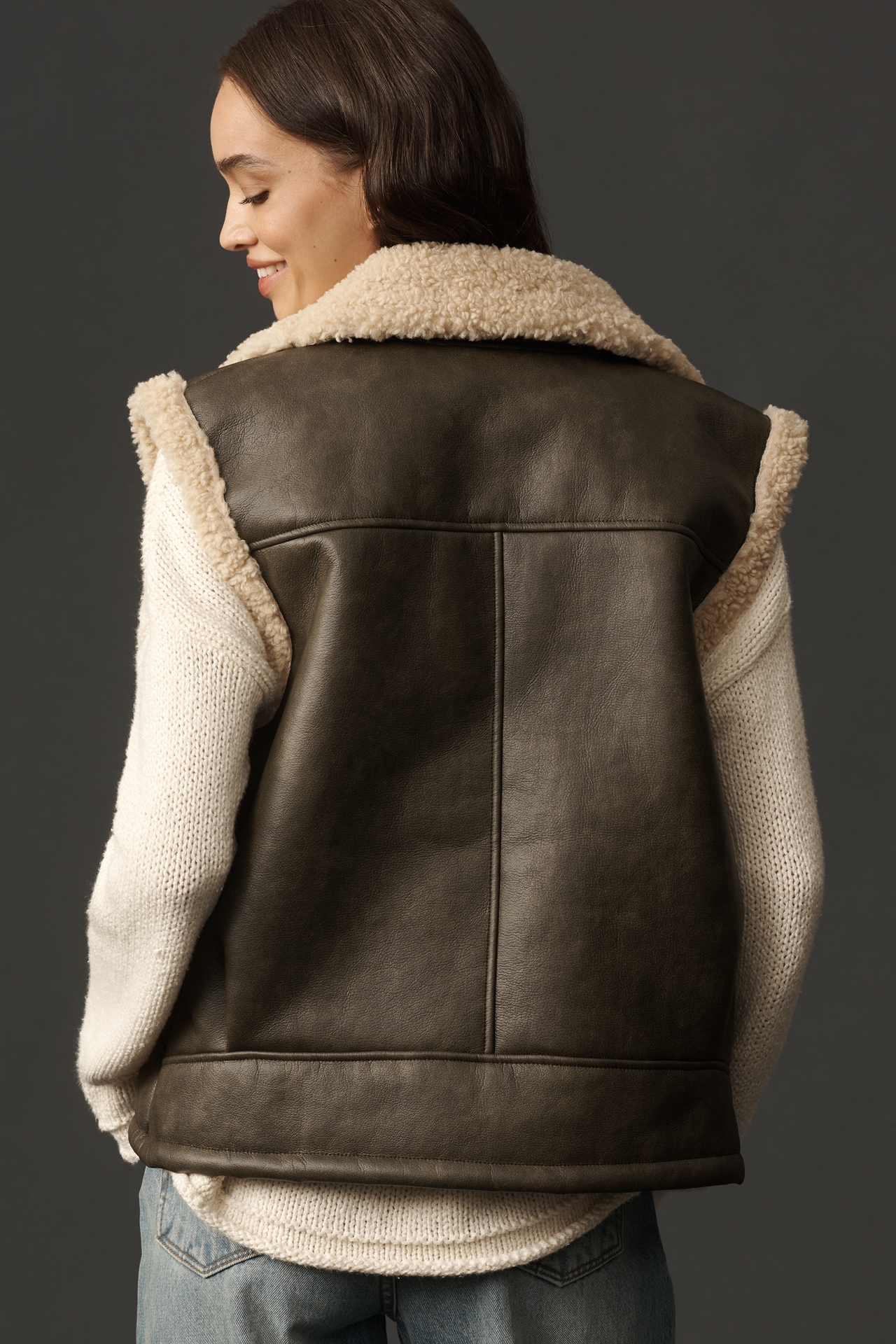 By Anthropologie Faux-Leather Sherpa Fleece-Lined Vest