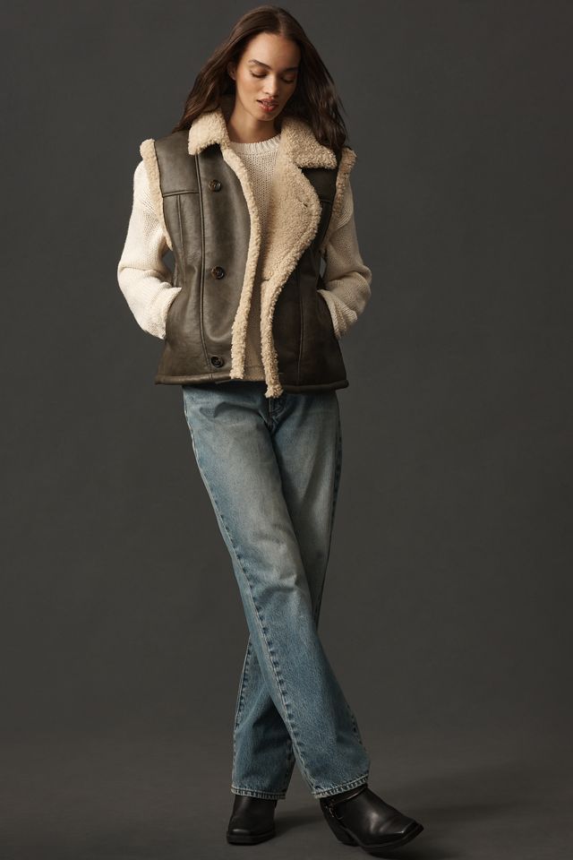 By Anthropologie Faux-Leather Sherpa Fleece-Lined Vest #2
