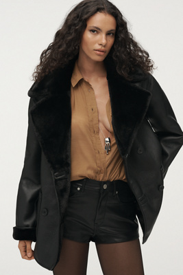 By Anthropologie Faux-shearling Reversible Coat Jacket In Black