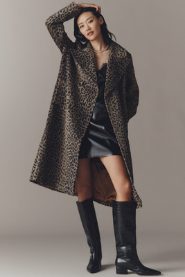 Maeve Leopard Wool Blend Coat Jacket In Brown