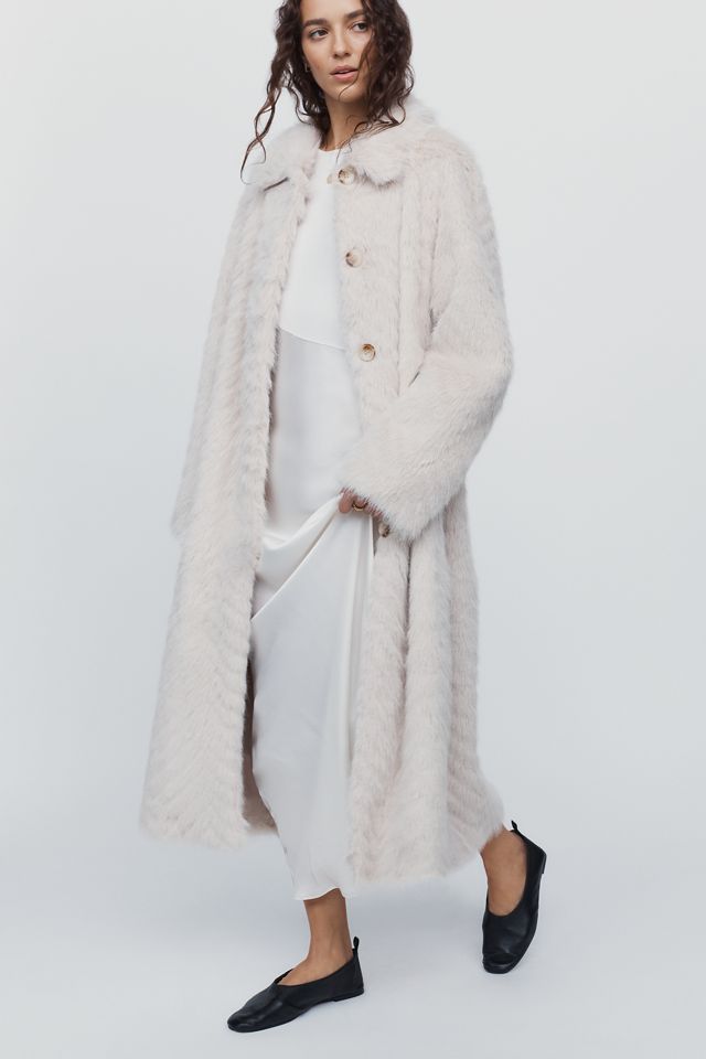 Maeve Faux-Fur Channeled Long Coat #1