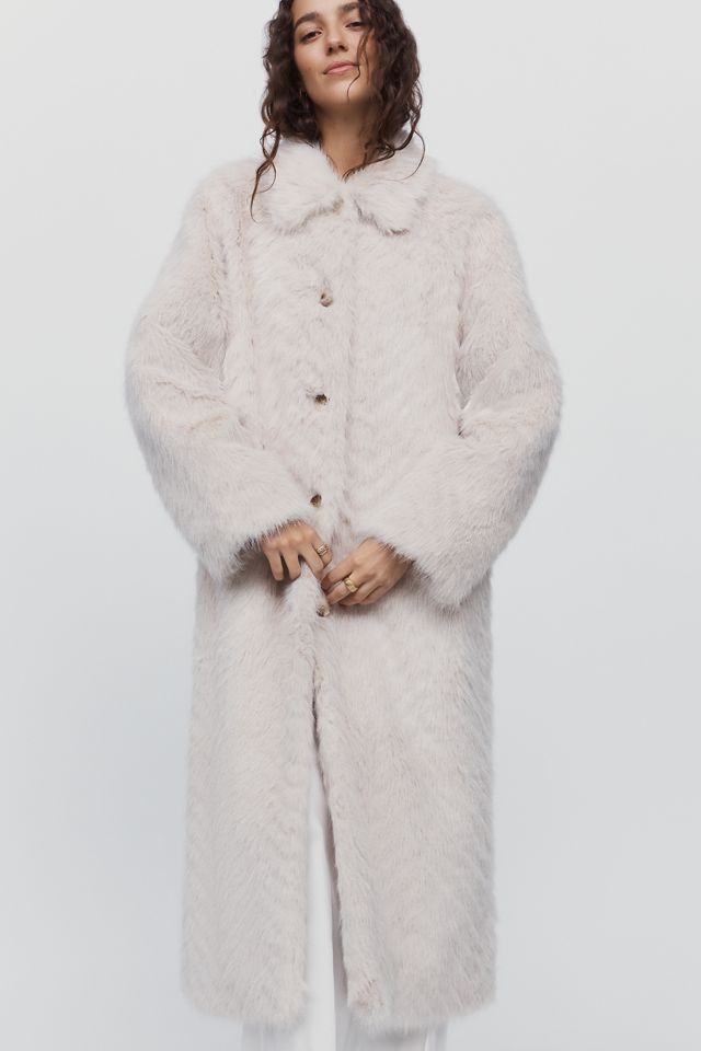 Maeve Faux-Fur Channeled Long Coat #2