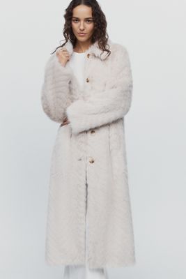Maeve Faux-Fur Channeled Long Coat