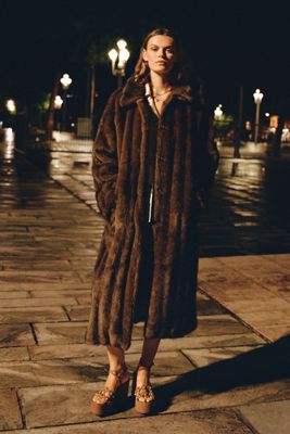 Maeve Faux-Fur Channeled Long Coat