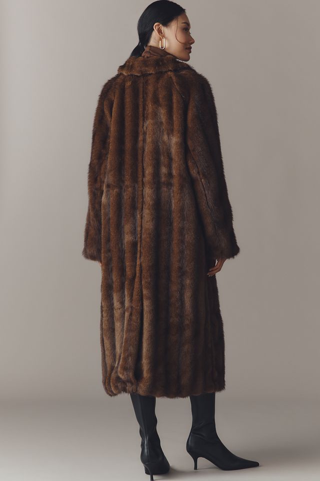 Maeve Faux-Fur Channeled Long Coat #2