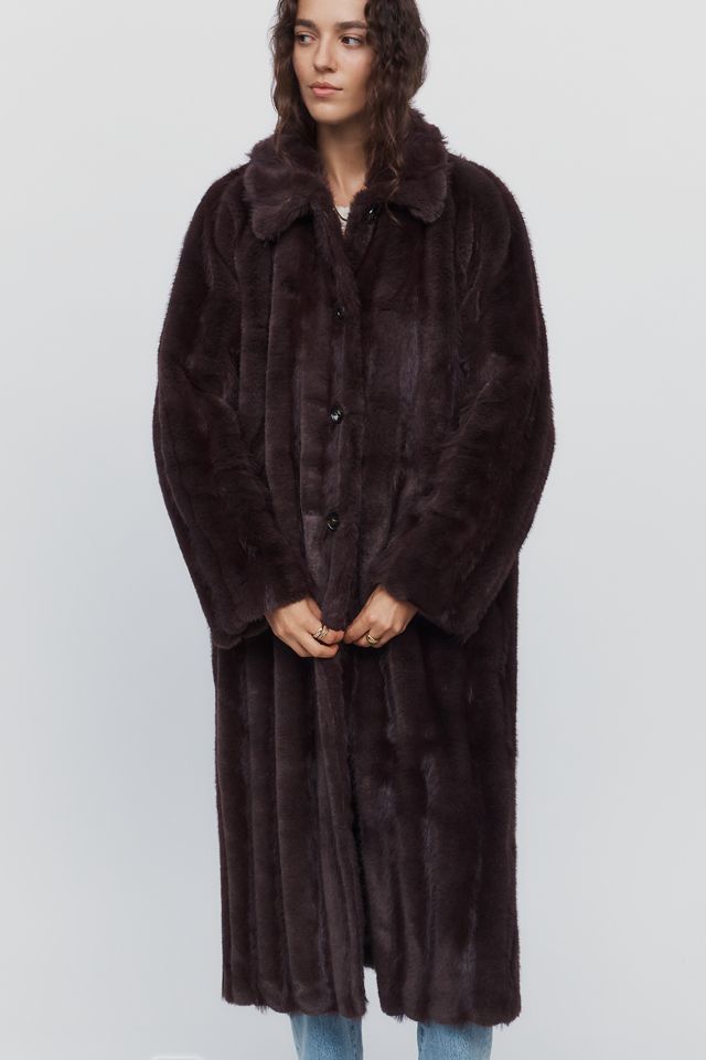 Maeve Faux Fur Channeled Long Coat #3