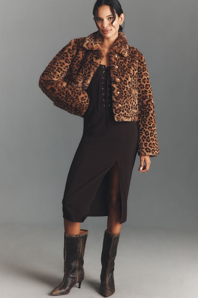 Maeve Faux-Fur Leopard Crop Jacket #3