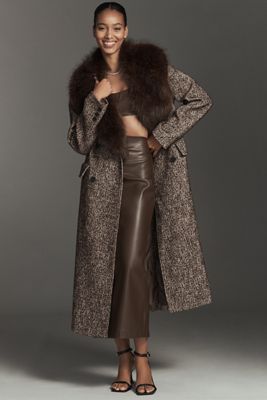 By Anthropologie Faux Fur Collar Wool Blend Coat