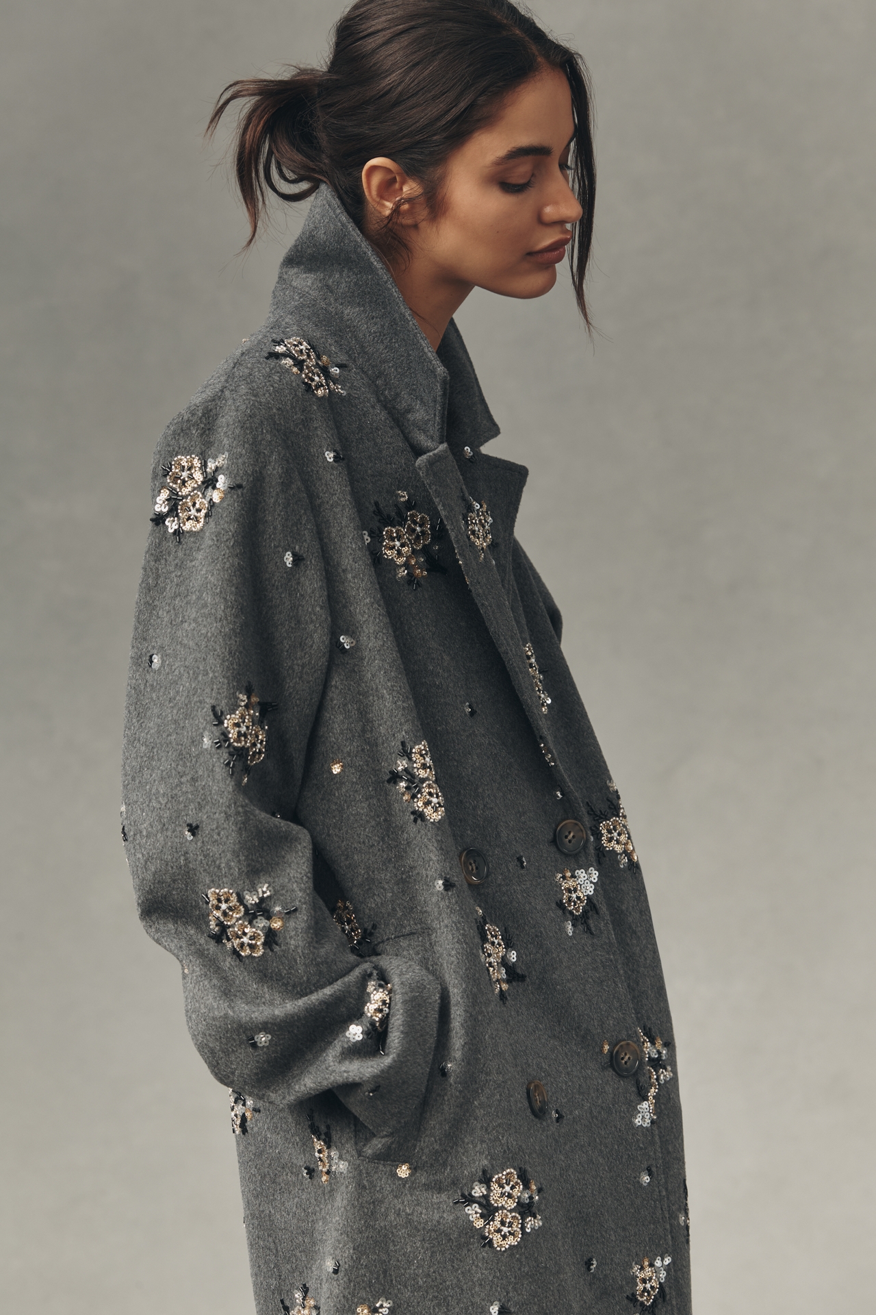By Anthropologie Embellished Wool Blend Coat