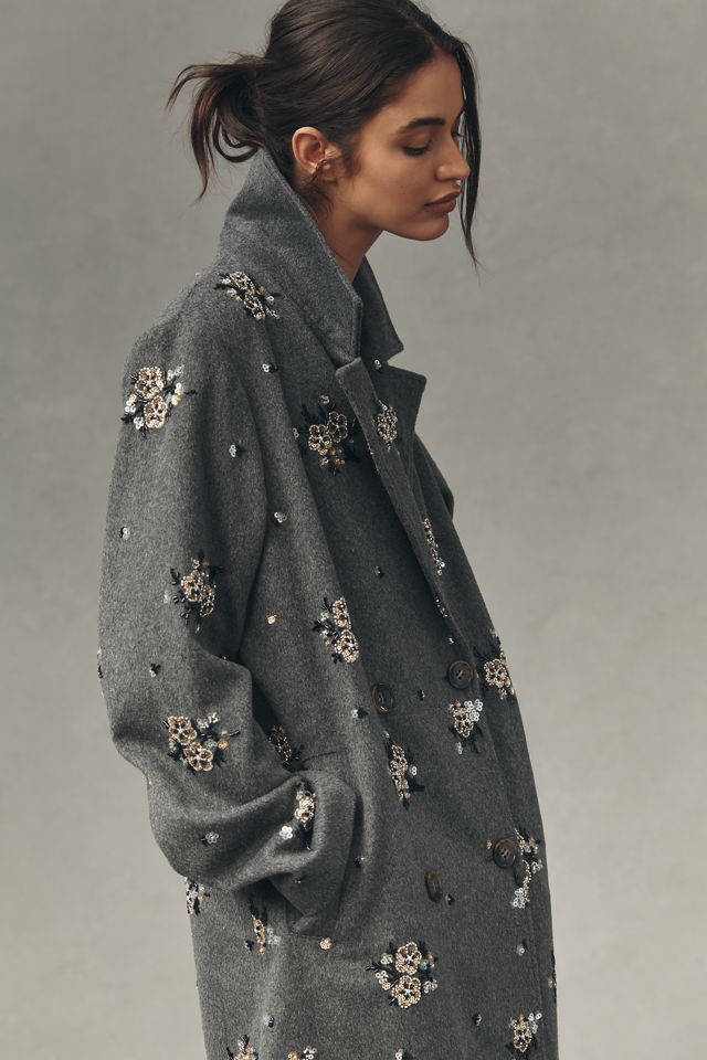 By Anthropologie Embellished Wool Blend Coat #1