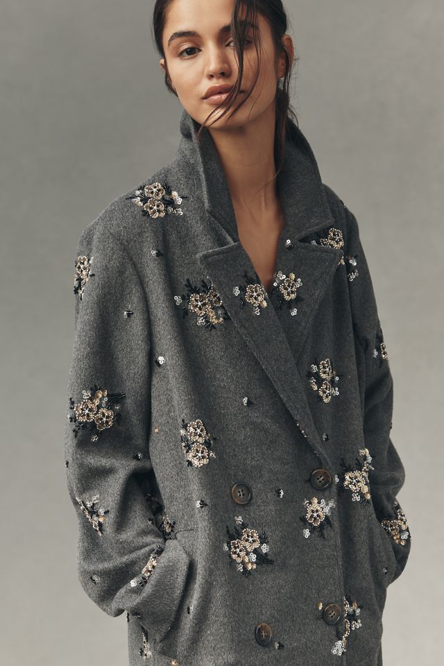 By Anthropologie Embellished Wool Blend Coat #3