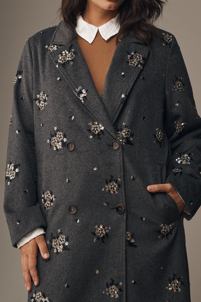 By Anthropologie Embellished Wool Blend Coat #5