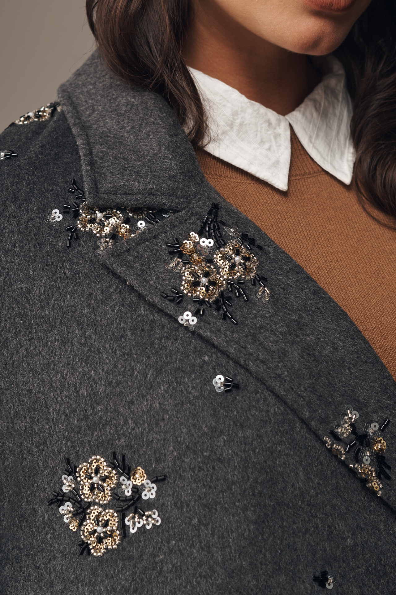By Anthropologie Embellished Wool Blend Coat