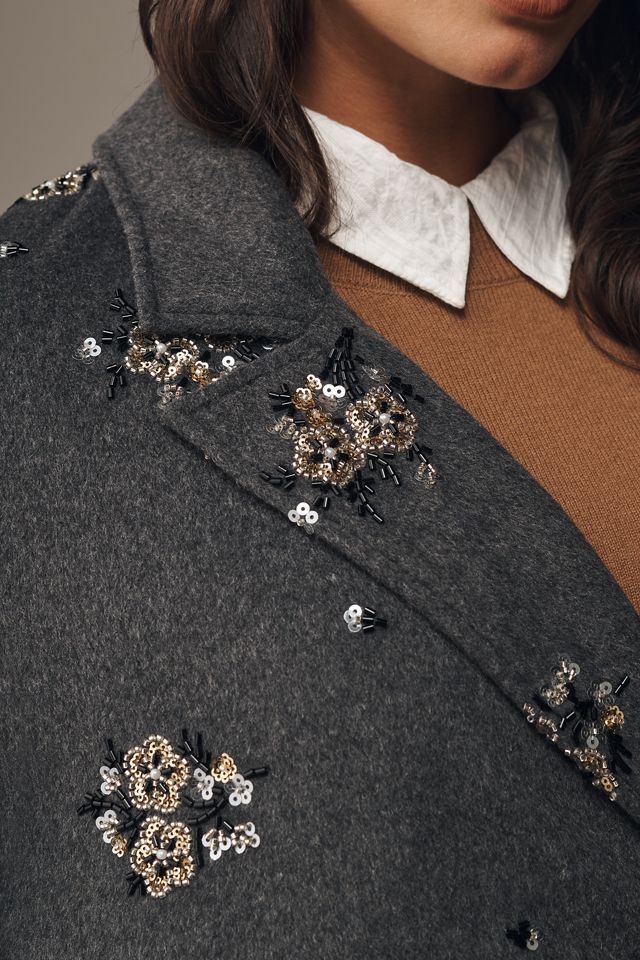 By Anthropologie Embellished Wool Blend Coat #6